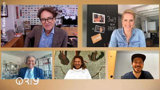Nicht wie gewohnt in Bremen, sondern in Hamburg, Wien, Garmisch-Partenkirchen und Bergisch Gladbach saßen gestern die Gesprächsteilnehmer bei „3nach9“. Die Homeoffice-Variante der traditionsreichen Radio Bremen-Talkshow war in der Reihe „Talk am Dienstag“ im Ersten zu sehen. (Foto: Radio Bremen)