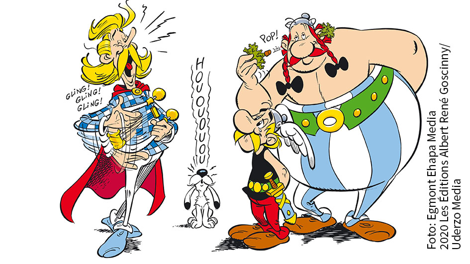 Der Egmont Ehapa-Verlag hebt einen verschollenen Schatz: ein bislang als offizielles Comicalbum unveröffentlichtes Asterix-Abenteuer aus der Feder von René Goscinny und Albert Uderzo. „Der goldene Hinkelstein“ gibt’s in gedruckter Form und als Hörspiel zum Download. (Foto: Egmont Ehapa Media/2020 Les Éditions Albert René Goscinny/Uderzo Media)