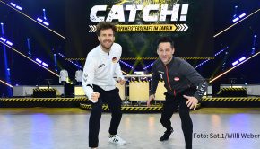 Luke Mockridge ist mit seinem Team Deutscher Meister im Fangen. Am Freitag wird sich zeigen, ob er in seiner Sat.1-Show „CATCH!“ auch den Titel auf europäische Ebene gewinnt. Als Konkurrenz steht ihm u.a. der österreichische Starkoch Alexander Kumptner gegenüber. (Foto: Sat.1/Willi Weber)