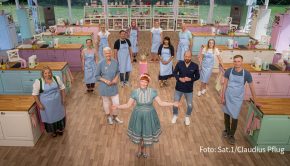 Am 1. November startet die achte Staffel von „Das große Backen“ in Sat.1. Moderatorin Enie van de Meiklokjes sowie die Juroren Bettina Schliephake-Burchardt und Christian Hümbs gehen mit den Kandidaten diesmal auf kulinarische Tour durch Europa. (Foto: Sat.1/Claudius Pflug)