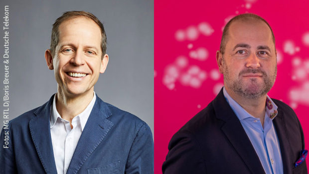 In der kommenden Woche sollen die Nominierungen zum Deutschen Fernsehpreis veröffentlich werden. Schon heute gaben der Stifterkreis-Vorsitzende Stephan Schäfer und Michael Schuld von der Telekom ihre Kooperation bekannt. (Fotos: MG RTL D/Boris Breuer & Deutsche Telekom)