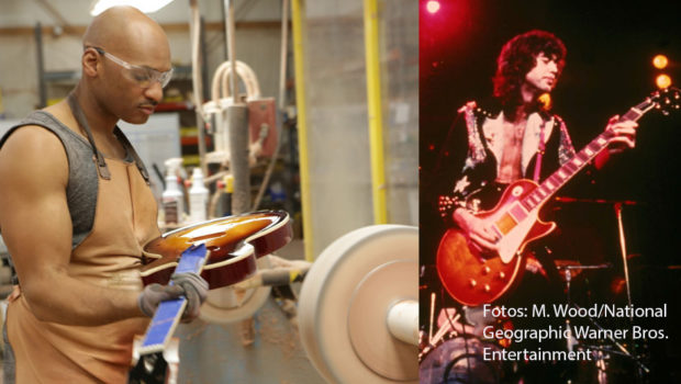In der zwölfteiligen Doku-Serie „Fabriken der Superlative“ wirft National Geographic ab heute einen Blick hinter die Kulissen großer Produktionsstätten. Dabei wird u.a. gezeigt, wie die weltberühmten Les Paul-Gitarren der Firma Gibson entstehen. (Fotos: Madeline Wood/National Geographic, Warner Bros. Entertainment)