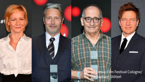 Mit der Preisverleihung im Kölner Palladium ging am Donnerstagabend die 30. Ausgabe des Film Festival Cologne zu Ende. Ausgezeichnet wurden u.a. die Schauspieler Sandra Hüller und Mads Mikkelsen sowie die Filmemacher Dominik Graf und Thomas Vinterberg. (Foto: Film Festival Cologne_Preisträger_Fotos Raphael Stötzel)