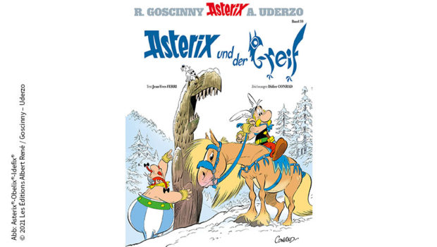 Im neuen Asterix-Album, das am heutigen 21. Oktober veröffentlicht wird, begeben sich die legendären gallischen Helden auf die Suche nach einem mysteriösen Fabelwesen im äußersten Osten Europas. „Asterix und der Greif“ erscheint in 17 Sprachen in einer Erstauflage von fünf Millionen Exemplaren. (Foto: Asterix®-Obelix®-Idefix® / © 2021 Les Éditions Albert René / Goscinny – Uderzo)