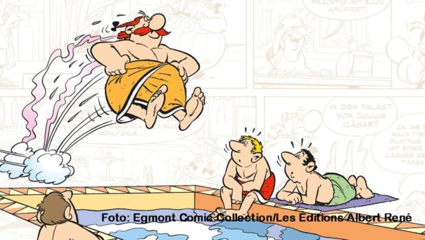 „O Tempora, O Mores! Antike Bräuche und Traditionen“ lautet der Titel des neuen Asterix-Sonderbands, der am 12. Oktober erscheint. Darin wird – mithilfe zahlreicher Abbildungen aus den Abenteuern von Asterix, Obelix und Co. – auf unterhaltsame Art und Weise erörtert, wie Römer und Gallier tatsächlich um 50 v.Chr. gelebt haben. (Foto: Egmont Comic Collection/Les Éditions Albert René)