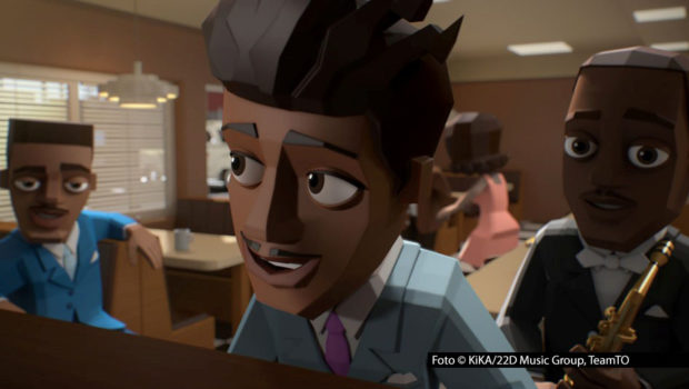 In 26 Animations-Clips widmet sich die Serie „Behind the Beats“ der Entstehung unterschiedlichster Musikstile aus den vergangenen hundert Jahren. Vom Rock’n’Roll mit Pionieren wie Little Richard bis hin zu Techno und Grunge. Jeweils montags gehen vier neue Folgen bei kika.de an den Start. (Foto: KiKA/22D Music Group, TeamTO)