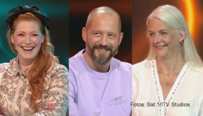 Drei Tage vor dem Staffelfinale der Sat.1-Show „Das große Backen“ sind Moderatorin Enie van de Meiklokjes sowie die Juroren Christian Hümbs und Bettina Schliephake-Burchardt am heutigen 16. Dezember erst einmal im Quizshow-Einsatz. Ruth Moschner begrüßt sie zum „Buchstaben Battle“. (Fotos: Sat.1/ITV Studios)