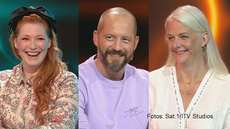 Drei Tage vor dem Staffelfinale der Sat.1-Show „Das große Backen“ sind Moderatorin Enie van de Meiklokjes sowie die Juroren Christian Hümbs und Bettina Schliephake-Burchardt am heutigen 16. Dezember erst einmal im Quizshow-Einsatz. Ruth Moschner begrüßt sie zum „Buchstaben Battle“. (Fotos: Sat.1/ITV Studios)