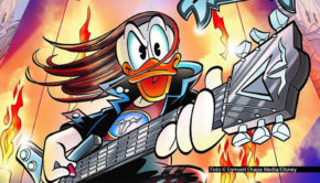 Donald Duck lässt es ab dem 15. Juli krachen. Im „Lustigen Taschenbuch Heavy Metal“, das Egmont Ehapa in Zusammenarbeit mit den Veranstaltern des Wacken Open Air herausgibt, legt die berühmte Ente die Matrosenmütze ab und schüttelt ihr Haar – auf dem größten Metal-Festival der Welt. Foto © Egmont Ehapa Media/Disney