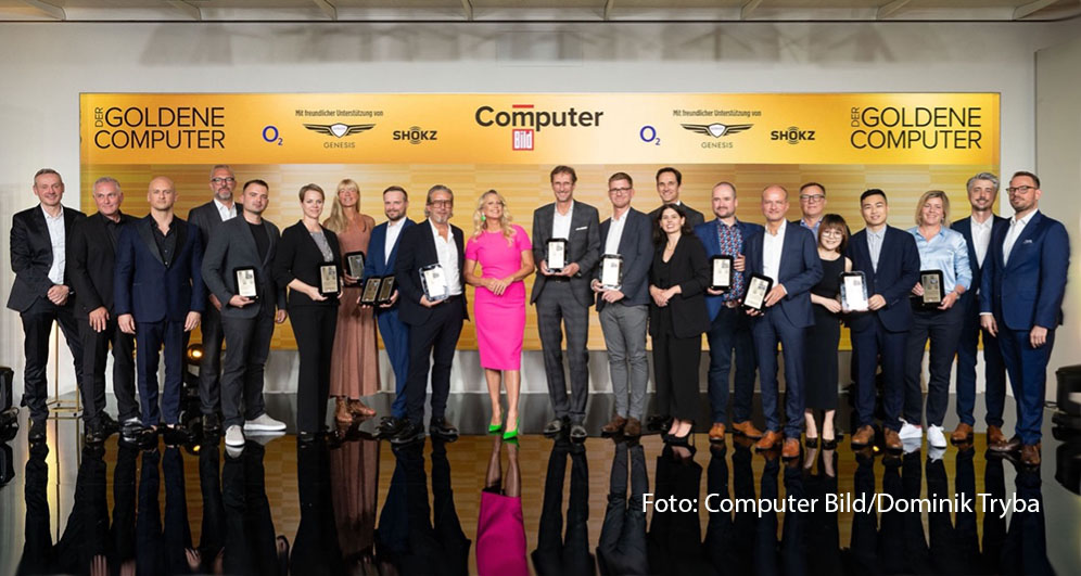 Am 29. August wurde in Berlin zum 26. Mal der Preis „Goldener Computer“ verliehen. Im Rahmen der von Barbara Schöneberger moderierten Gala gab‘s Trophäen für innovative Hardware. Ausgezeichnet wurden überdies das Deutschland-Ticket und die Telekom-Plattform MagentaTV. (Foto: Computer Bild/Dominik Tryba)