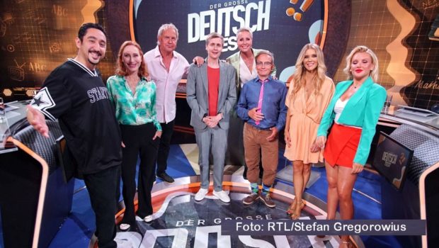 Als Promi-Kandidaten stellen sich Eko Fresh, Andrea Sawatzki, Uwe Ochsenknecht, Till Reiners, Laura Karasek und Evelyn Burdecki am 6. August dem „großen Deutsch-Test“ bei RTL. Durch die Samstagabend-Show führen Sonja Zietlow und Wigald Boning. (Foto: RTL/Stefan Gregorowius)