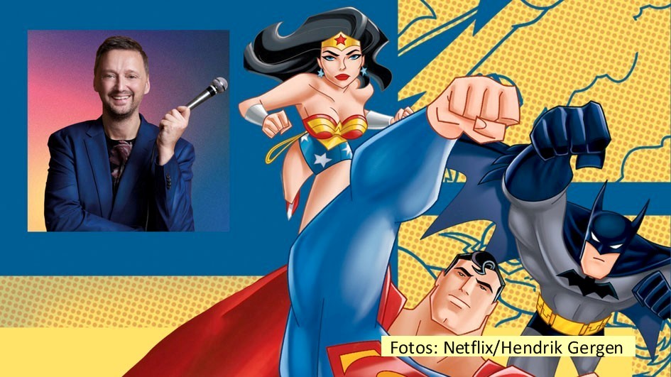 Mehr als 20 Jahre nach ihrer Premiere in den USA ist die Superhelden-Serie „Die Liga der Gerechten“ nun erstmals in einer deutschen Sprachfassung bei Netflix zu sehen. Comedian und Entertainer Ole Lehmann war als Dialogbuchautor von 13 Folgen maßgeblich an der Bearbeitung beteiligt. (Fotos: Netflix/Hendrik Gergen)