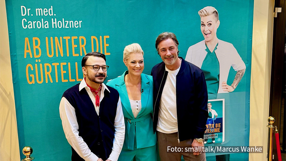 Dr. Carola Holzner stellte am 10. Oktober in Köln ihr neues Buch „Ab unter die Gürtellinie“ vor. TV- und Radiomoderator Marco Schreyl führte durch die Veranstaltung, zu der Carola Holzner als „Special Guest“ den bekannten Sexualtherapeuten Umut Özdemir begrüßte. (Foto: smalltalk/Marcus Wanke)