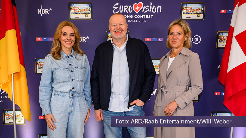 In der Schweizer Botschaft in Berlin stellten Inga Leschek von RTL, Stefan Raab und ARD-Programmdirektorin Christine Strobl die Strategie zum nächsten Eurovision Song Contest vor. Moderatorin der vier Vorentscheid-Shows ist Barbara Schöneberger. (Foto: ARD/Raab Entertainment/Willi Weber)