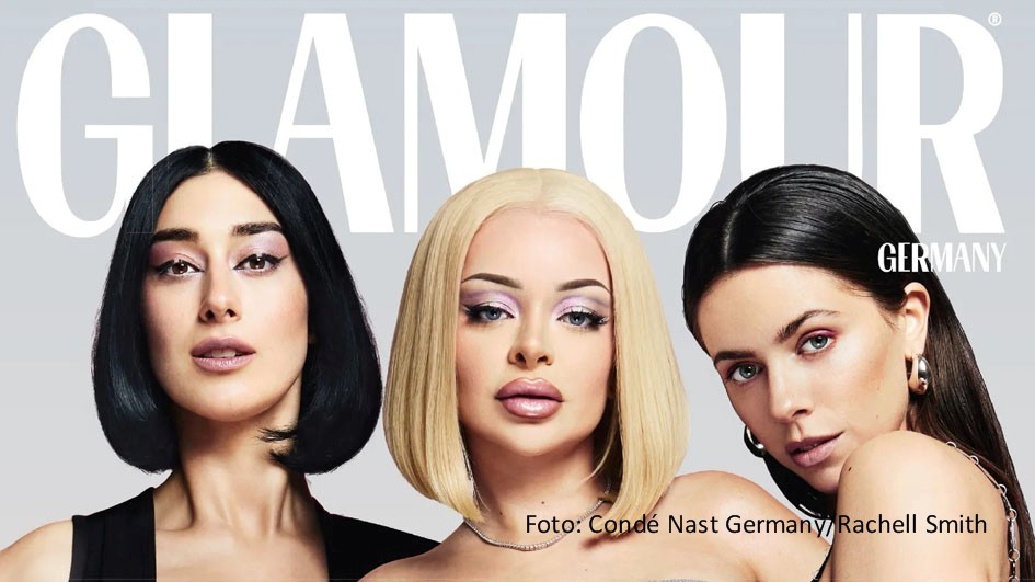 Drei Musik-Stars aus unterschiedlichen Genres bilden das Cover-Trio der aktuellen Ausgabe der Zeitschrift „Glamour“. Elif, Katja Krasavice und Vanessa Mai kommen zudem ausführlich in einem Interview zu Wort, in dem sie u.a. über ihre Erfahrungen als Frauen im Musikbusiness sprechen. (Foto: Condé Nast Germany/Rachell Smith)