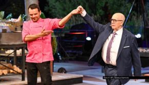 Das „Grill den Henssler – Sommer-Special“ startet in diesem September mit einer besonderen Abschiedsshow für Juroren-Urgestein Reiner Calmund. In Magdeburg treten dafür seine Wunschgäste Matze Knop, Mirja Boes und Detlef Steves gegen Profikoch Steffen Henssler an den Herd. Foto © RTL/Markus Hertrich