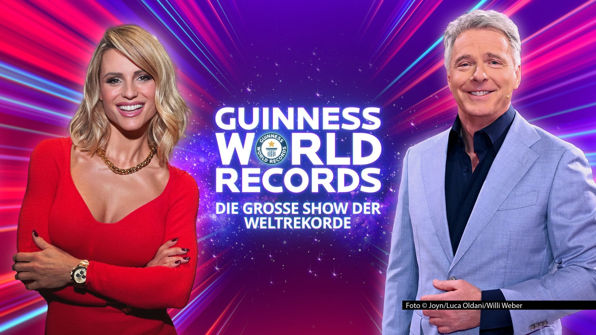 Sat.1 bringt diesen Sommer die Familienshow „Guinness World Records – Die große Show der Weltrekorde“ zurück auf die Fernsehbildschirme. Das Live-Event läuft am 29. und 30. August und wird von Michelle Hunziker und Jörg Pilawa moderiert. Foto © Joyn/Luca Oldani/Willi Weber