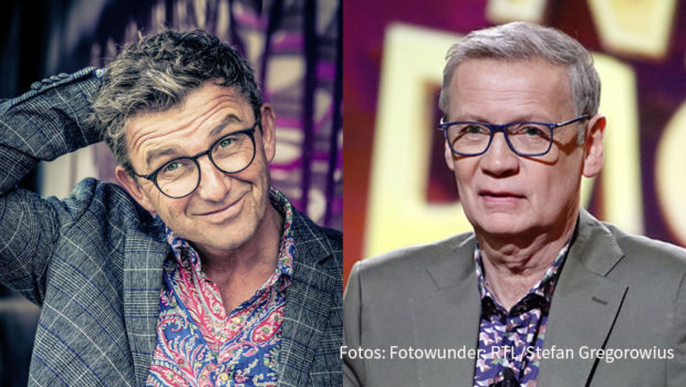 Quiz-Spezialist Günther Jauch liefert sich ab dem 4. April bei RTL ein Rateduell mit Schauspieler Hans Sigl. Der „Bergdoktor“-Hauptdarsteller darf sich in der zweiteiligen Show „Jauch gegen Sigl“ mit vier Mitspielern seiner Wahl verstärken. (Foto: Fotowunder; RTL/Stefan Gregorowius)