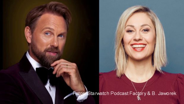 „Kino oder Couch“ lautet das Motto von Steven Gätjens regelmäßig erscheinendem Film- und Serienpodcast. In der aktuellen Folge begrüßt er die Moderatorin und Autorin Ruth Moschner als Gast. Darin geht’s auch um deren Erfahrungen als TV-Kinderdarstellerin. (Fotos: Starwatch Podcast Factory; Bernd Jaworek)