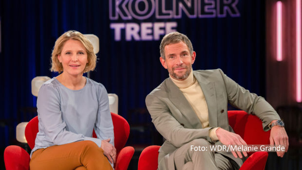 Susan Link und Micky Beisenherz laden am morgigen 10. März wieder zum Kölner Treff im WDR Fernsehen ein. Zu Gast sind ab 22:00 Uhr u.a. Schauspielerin Katharina Thalbach, Moderator Guido Cantz und Psychologe und Autor Rolf Schmiel. (Foto: WDR/Melanie Grande)