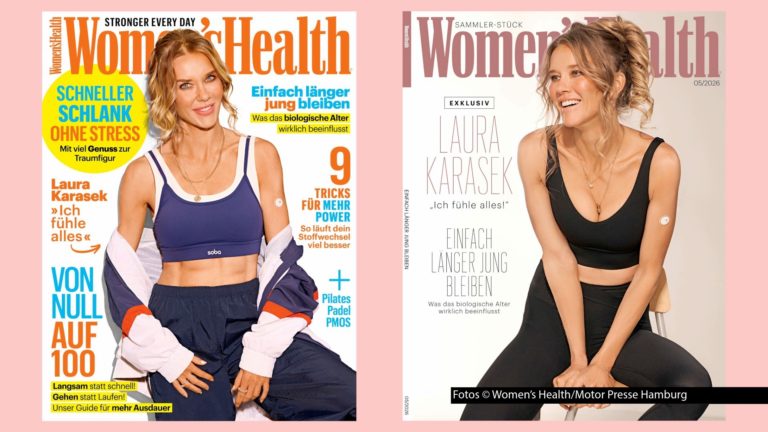 Moderatorin, Autorin und Juristin Laura Karasek ist auf dem Titel der neuen Ausgabe des Magazins „Women’s Health“ zu sehen – und das gleich in zweifacher Ausfertigung für den Handel (links) und für Abonnenten (rechts). Dazu gibt’s im Heft ein ausführliches Interview mit der 44-Jährigen. Fotos © Women’s Health/Motor Presse Hamburg