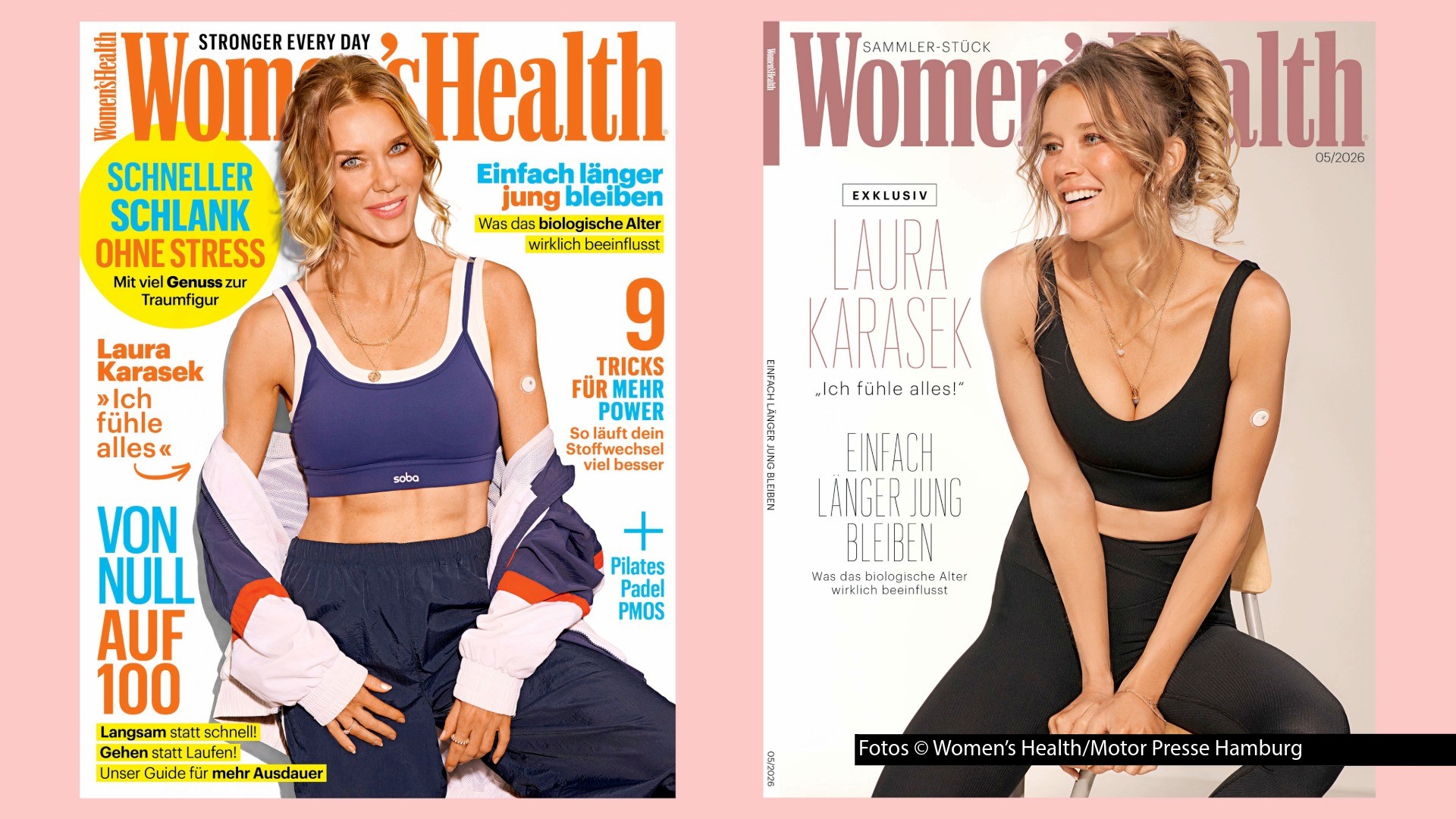 Moderatorin, Autorin und Juristin Laura Karasek ist auf dem Titel der neuen Ausgabe des Magazins „Women’s Health“ zu sehen – und das gleich in zweifacher Ausfertigung für den Handel (links) und für Abonnenten (rechts). Dazu gibt’s im Heft ein ausführliches Interview mit der 44-Jährigen. Fotos © Women’s Health/Motor Presse Hamburg