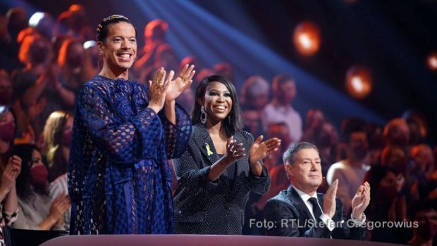 Die „Let’s Dance“-Jury Jorge González, Motsi Mabuse und Joachim Llambi tritt am heutigen 20. Mai zum großen Staffelfinale bei RTL zusammen. Mathias Mester, Janin Ullmann und René Casselly konkurrieren um den Titel des „Dancing Stars“. (Foto: RTL/Stefan Gregorowius)