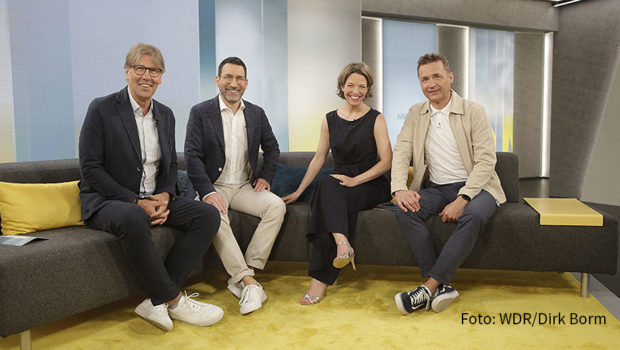 Seit Juli 1992 bringen die öffentlich-rechtlichen Morgenmagazine ihr Publikum auf den neuesten Stand. In der ARD fiel der Startschuss am 13. Juli. Neben Hauptmoderator Sven Lorig gehören zum „Moma“-Team im Ersten derzeit u.a. Peter Großmann, Till Nassif, Anna Planken und Donald Bäcker. (Foto: WDR/Dirk Borm)
