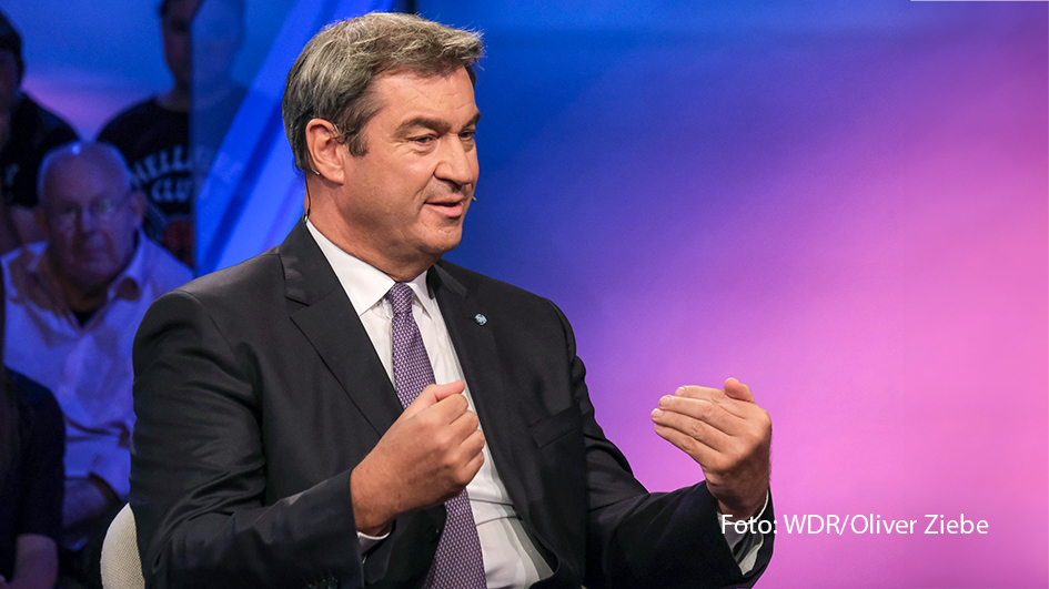 Bayerns Ministerpräsident Markus Söder fordert Neuwahlen im Bund. Wie er sich ein entsprechendes Szenario vorstellt, verrät er möglicherweise am 29. November in der ARD-Talkshow „Maischberger“. Weitere Gäste ab 22:50 Uhr sind u.a. Christoph Daum und Cherno Jobatey. (Foto: WDR/Oliver Ziebe)