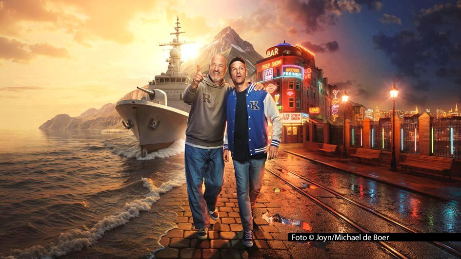 Die Spitzenköche Frank Rosin und Alexander Kumptner stellen sich in ihrer neuen Kabel Eins-Serie gegenseitig die Aufgabe, unterschiedlichste Lebenswelten zu erkunden – von der Marine bis hin zum Metal-Festival. Insgesamt vier Folgen werden ab 27. November ausgestrahlt. Foto © Joyn/Michael de Boer