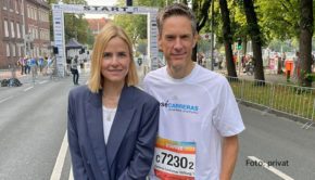 Im Dezember führen Stephanie Müller-Spirra und Sven Lorig als Moderations-Duo durch die José Carreras Gala in Leipzig. Beim Münster-Marathon nahmen sie hingegen noch verteilte Rollen ein. Während Lorig in einer Staffel der Carreras-Stiftung mitlief, war seine Kollegin als Zuschauerin dabei. (Foto: privat)