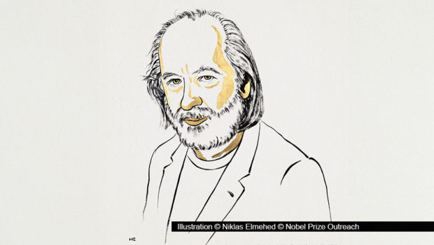 In diesem Jahr wird der ungarische Schriftsteller László Krasznahorkai mit dem Nobelpreis für Literatur ausgezeichnet. Die Schwedische Akademie würdigt den 71-jährigen Autor für sein „eindringliches und visionäres Œuvre“. Illustration © Niklas Elmehed © Nobel Prize Outreach