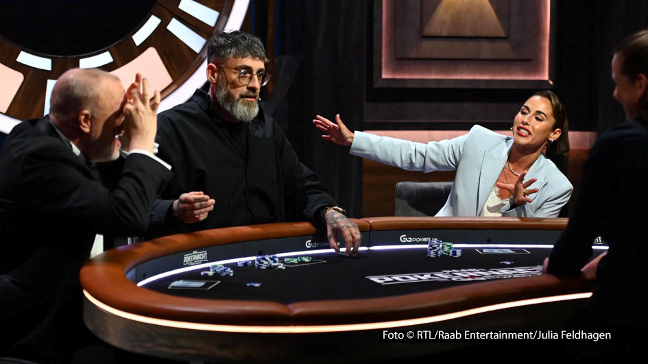 Eine neue Runde von „Raabs Pokernacht“ steht am 15. Mai bei RTL auf dem Programmplan. Gast- und Namensgeber Stefan Raab begrüßt dazu neben Stammkraft Elton und einem Wildcard-Kandidaten auch die Promi-Kartenspieler Sido, Sarah Engels und Felix Kroos. Foto © RTL/Raab Entertainment/Julia Feldhagen