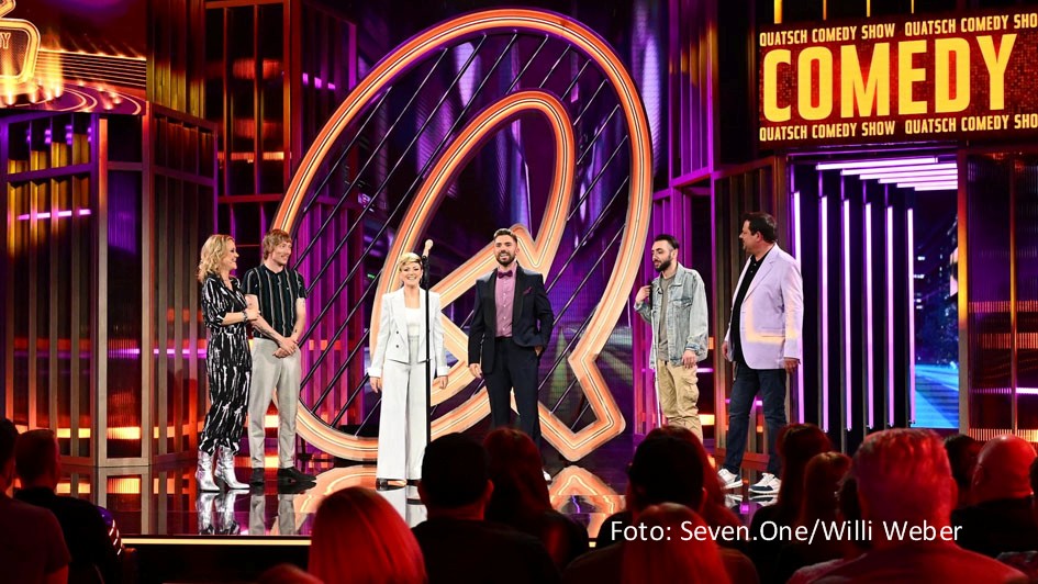 Eine neue Ausgabe von „Die Quatsch Comedy Show“ steht am 22. Mai bei ProSieben und Joyn auf dem Programm. Die Gastgeber Tahnee und Khalid Bounouar begrüßen dazu die Stand-up-Comedians Lisa Feller, Robert Alan, Timur Turga und Ingo Appelt. (Foto: Seven.One/Willi Weber)