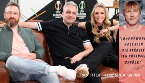 Die bewährte Viererkette aus Robby Hunke, Arnd Zeigler, Anna Kraft und Ansgar Brinkmann begleitet auch am heutigen 10. März den Europokal-Abend in der Spieltagsshow „Matchday“ bei RTL+. Zudem ist bei dem Streamingdienst die neue Fußball-Doku „Bolzplatzkönige“ abrufbar. (Foto: RTL/F. Hempel, A. Shirazi)