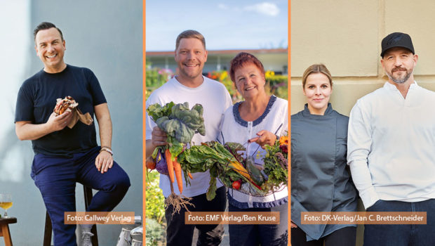 Bis einschließlich 20. November kann online über den Publikumspreis beim diesjährigen Deutschen Kochbuchpreis abgestimmt werden. Unter den 14 Nominierungen sind u.a. Werke von Tim Raue, Robin und Christa Pietsch sowie Christian Hümbs und Johanna Behrends vertreten. (Foto: Callwey Verlag; EMF Verlag/Ben Kruse; DK-Verlag/Jan C. Brettschneider)