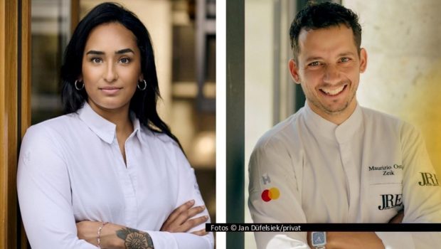 Zwei Sterneköche für den „stern“. Alina Meissner-Bebrout und Maurizio Oster präsentieren in ihrer neuen Zeitschriften-Kolumne im wöchentlichen Wechsel alltagstaugliche Rezepte aus der Welt der gehobenen Küche. Die erste Ausgabe erscheint am 8. Januar. Fotos © Jan Düfelsiek/privat