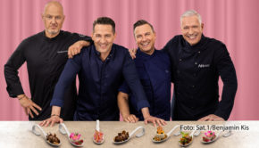Am 22. Februar startet bei Sat.1 der brandneue Ableger der Kochshow „The Taste“. Bei „The sweet Taste“ müssen die Profi- und Hobbyköchinnen und -köche gemeinsam mit ihren Teamchefs Frank Rosin, Alexander Herrmann, Tim Raue und Alex Kumptner zeigen, dass sie den perfekten Dessert-Löffel kreieren können. (Foto: Sat.1/Benjamin Kis)