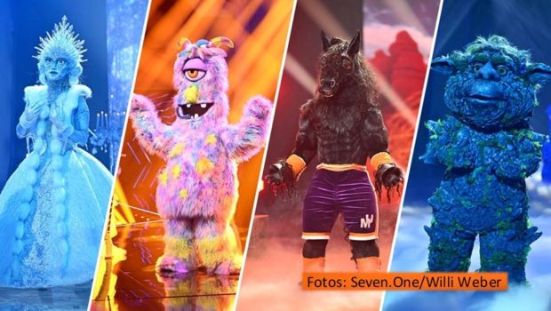 Am 23. Dezember fallen die letzten vier Masken in Staffel 9 der ProSieben-Show „The Masked Singer“. Das Stamm-Rateteam Ruth Moschner und Rick Kavanian bekommt im großen Finale Verstärkung von Unternehmerin Judith Williams. Zudem hat „Schuhschnabel“ Luca Hänni einen Gastauftritt. (Fotos: Seven.One/Willi Weber)