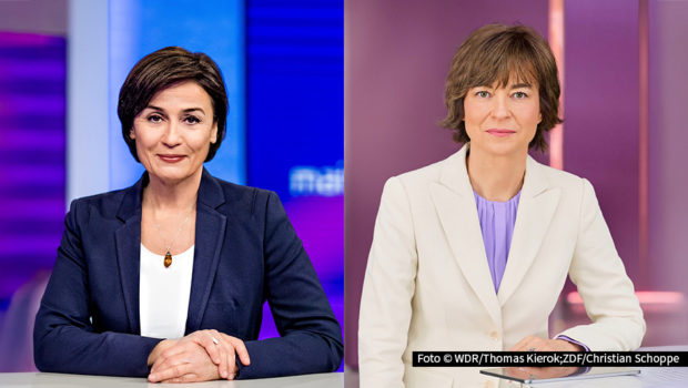 Bundeskanzler Olaf Scholz (SPD) und Herausforderer Friedrich Merz (CDU) treten am 9. Februar im TV-Duell an, das von ARD und ZDF übertragen wird. Moderatorinnen der Debatte sind Sandra Maischberger (ARD) und Maybrit Illner (ZDF), die im Vorfeld über ihre Herangehensweise sprachen. (Foto: WDR/Thomas Kierok; ZDF/Christian Schoppe)