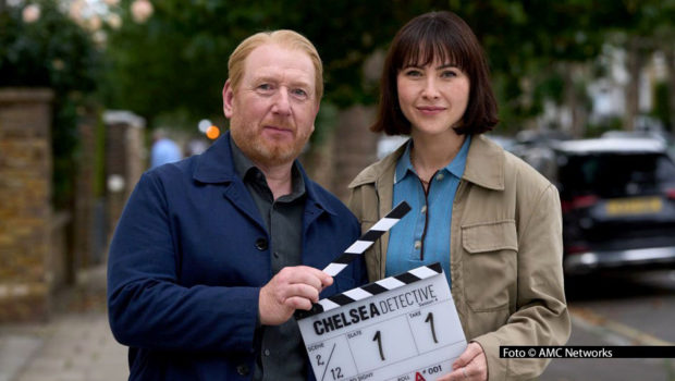 Adrian Scarborough und Vanessa Emme stehen wieder als Ermittler-Team DI Max Arnold und DS Layla Walsh für „The Chelsea Detective“ vor der Kamera. In London und Umgebung laufen die Dreharbeiten zur vierten Staffel der Krimiserie, an der das ZDF als Koproduzent beteiligt ist. Foto © AMC Networks