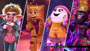 Die vier Masken „Muuhnika“, „Rave-ioli“; „Eggi“ und „King“ haben in Staffel 12 von „The Masked Singer“ den Sprung ins Finale geschafft. Foto: Joyn/Willi Weber