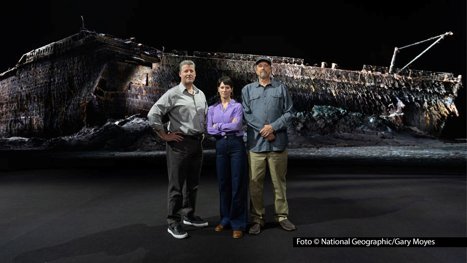 Die Dokumentation „Titanic: Die digitale Wiedergeburt“ läuft am 13. April in deutscher Erstausstrahlung bei National Geographic. Die Experten Chris Hearn, Jennifer Hooper und Parks Stephenson begeben sich darin auf virtuelle Spurensuche und zeichnen minutiös den Ablauf der Schiffskatastrophe von 1912 nach. (Foto © National Geographic/Gary Moyes)