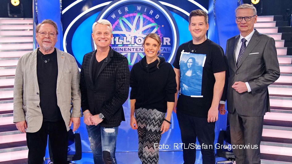 Eine Promi-Sonderausgabe von „Wer wird Millionär?“ mit Jürgen von der Lippe, Guido Cantz, Evi Sachenbacher-Stehle, Chris Tall und Gastgeber Günther Jauch strahlt RTL am heutigen Donnerstagabend aus. Sie ist Teil des 24-stündigen „Spendenmarathons“. (Foto: RTL/Stefan Gregorowius)