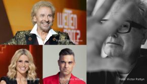 Am morgigen 19. November laden Thomas Gottschalk und seine Co-Moderatorin Michelle Hunziker zu einer neuen Ausgabe von „Wetten, dass..? im ZDF, ORF und SRF ein. Die Gäste des Abends sind u.a. Herbert Grönemeyer mit der TV-Premiere seiner neuen Single sowie Robbie Williams, Michael „Bully“ Herbig und Veronica Ferres. (Foto: ZDF/Sascha Baumann/Sony Music/Victor Pattyn)