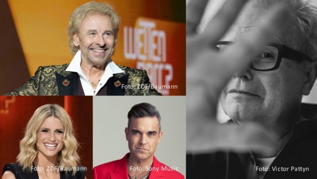 Am morgigen 19. November laden Thomas Gottschalk und seine Co-Moderatorin Michelle Hunziker zu einer neuen Ausgabe von „Wetten, dass..? im ZDF, ORF und SRF ein. Die Gäste des Abends sind u.a. Herbert Grönemeyer mit der TV-Premiere seiner neuen Single sowie Robbie Williams, Michael „Bully“ Herbig und Veronica Ferres. (Foto: ZDF/Sascha Baumann/Sony Music/Victor Pattyn)