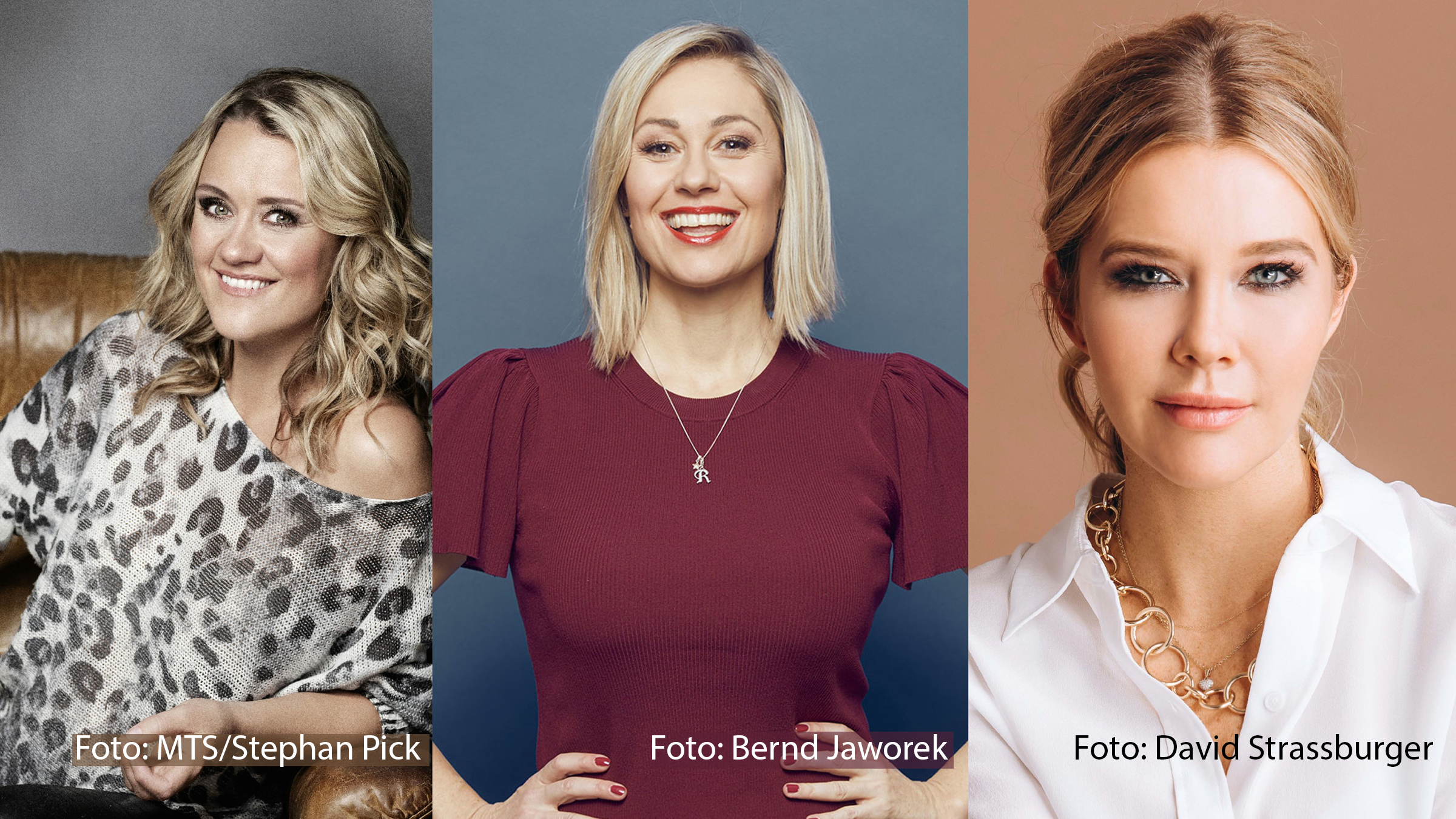 Die Moderatorinnen Laura Karasek, Ruth Moschner und Lisa Feller laden heute Abend um 21:00 Uhr zum privaten Live-Talk auf Instagram ein. Während der Liveschalte nehmen sich die drei Frauen Zeit für Fragen aus der Community. (Fotos: David Strassburger/Bernd Jaworek/MTS/Stephan Pick)