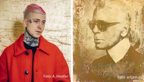 Zwei Künstler vergolden das vorweihnachtliche Köln. Am Wochenende lädt Alexander Höller zur Goldenen Stunde in die Galerie Martina Kaiser. Bei 30works sind ab morgen „New Positions“ mit Bildern von Devin Miles zu sehen. Gezeigt wird dort auch ein Karl-Lagerfeld-Porträt aus 24-karätigem Gold. (Fotos: A. Höller; artjam.de)