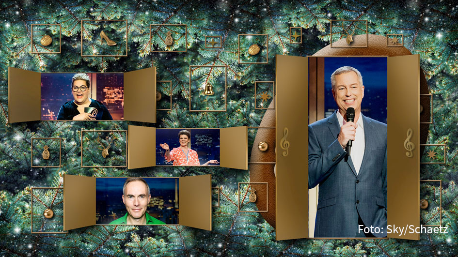 Bevor das Jahr 2020 mit den üblichen ernsten und emotionalen Jahresrückblicken verabschiedet wird, verpasst ihm Thomas Hermanns mit seiner „Quatsch Adventsparty“ heute Abend bei Sky einen kräftigen Tritt. Besinnlich wird’s nicht – dafür aber wirklich witzig. (Foto: Sky/Schaetz)