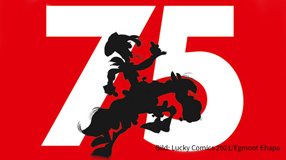 Zum 75. Geburtstag von Lucky Luke erscheint morgen bei Egmont Ehapa das offiziell 100. Album. Für das laufende Jahr wurden weitere Veröffentlichungen geplant, darunter ein „Lucky Luke Kochbuch“ und eine Hommage des deutschen Zeichners Ralf König. Bild: Lucky Comics 2021/Egmont Ehapa